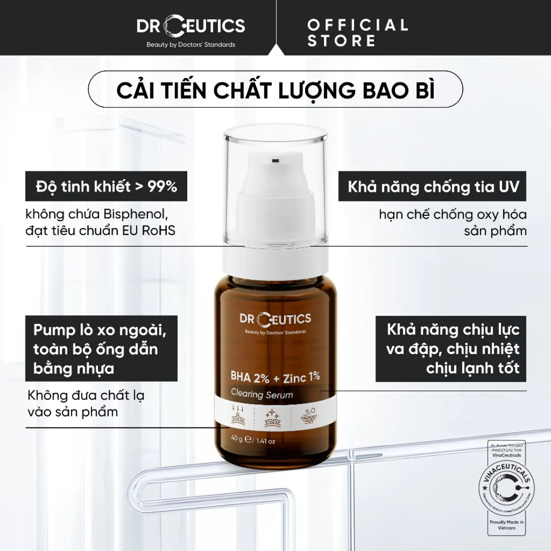 Tinh Chất DrCeutics BHA 2% + Zinc 1% Serum Hỗ Trợ Giảm Mụn Giảm Sưng Kiềm Dầu Cho Da Dầu Mụn 40ml/100ml 3
