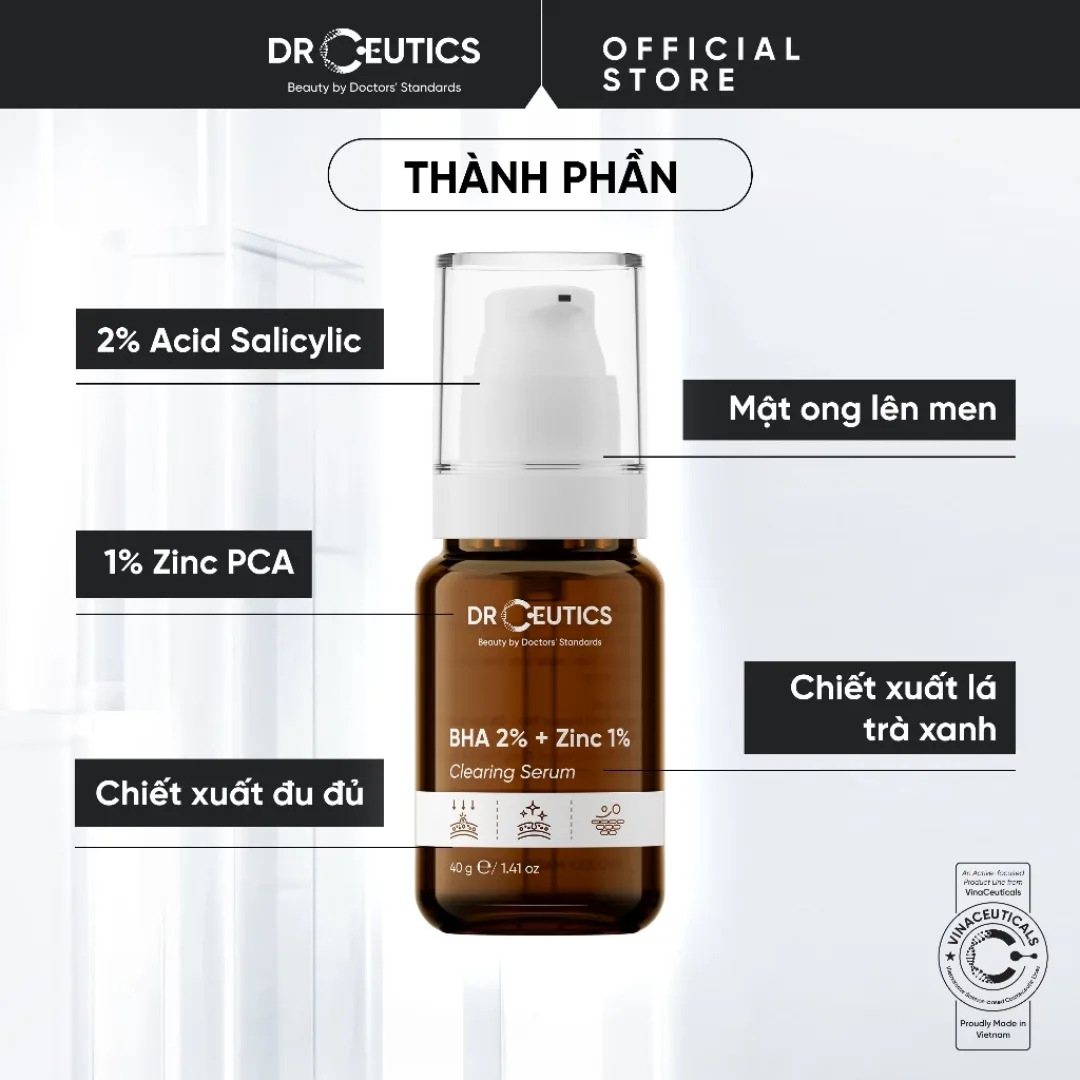 Tinh Chất DrCeutics BHA 2% + Zinc 1% Serum Hỗ Trợ Giảm Mụn Giảm Sưng Kiềm Dầu Cho Da Dầu Mụn 40ml/100ml 4