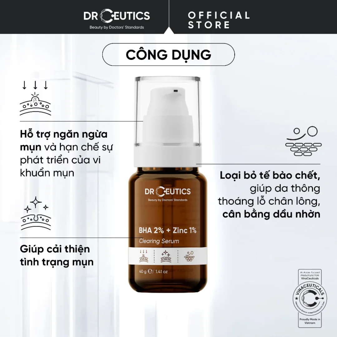 Tinh Chất DrCeutics BHA 2% + Zinc 1% Serum Hỗ Trợ Giảm Mụn Giảm Sưng Kiềm Dầu Cho Da Dầu Mụn 40ml/100ml 6