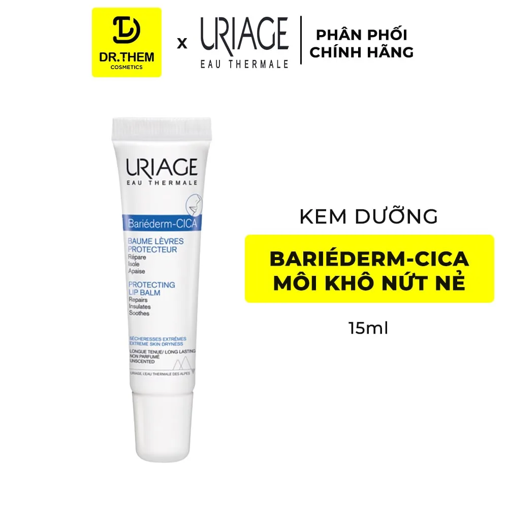 Kem Dưỡng Môi Uriage Bariéderm Cica Lèvres Baume Protecteur Hỗ Trợ Phục Hồi Môi Khô Nứt Nẻ 15ml