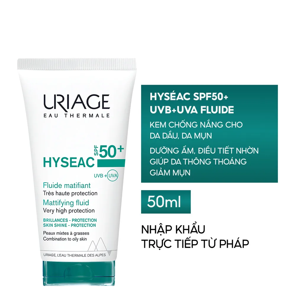 Sữa Chống Nắng Uriage Hyséac Fluide SPF50+ Kiềm Dầu Bảo Vệ Da Cho Da Dầu Mụn Hỗn Hợp 50ml 3
