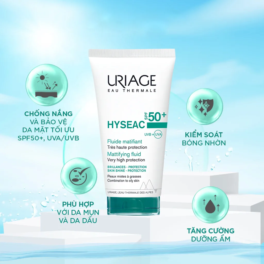 Sữa Chống Nắng Uriage Hyséac Fluide SPF50+ Kiềm Dầu Bảo Vệ Da Cho Da Dầu Mụn Hỗn Hợp 50ml 5