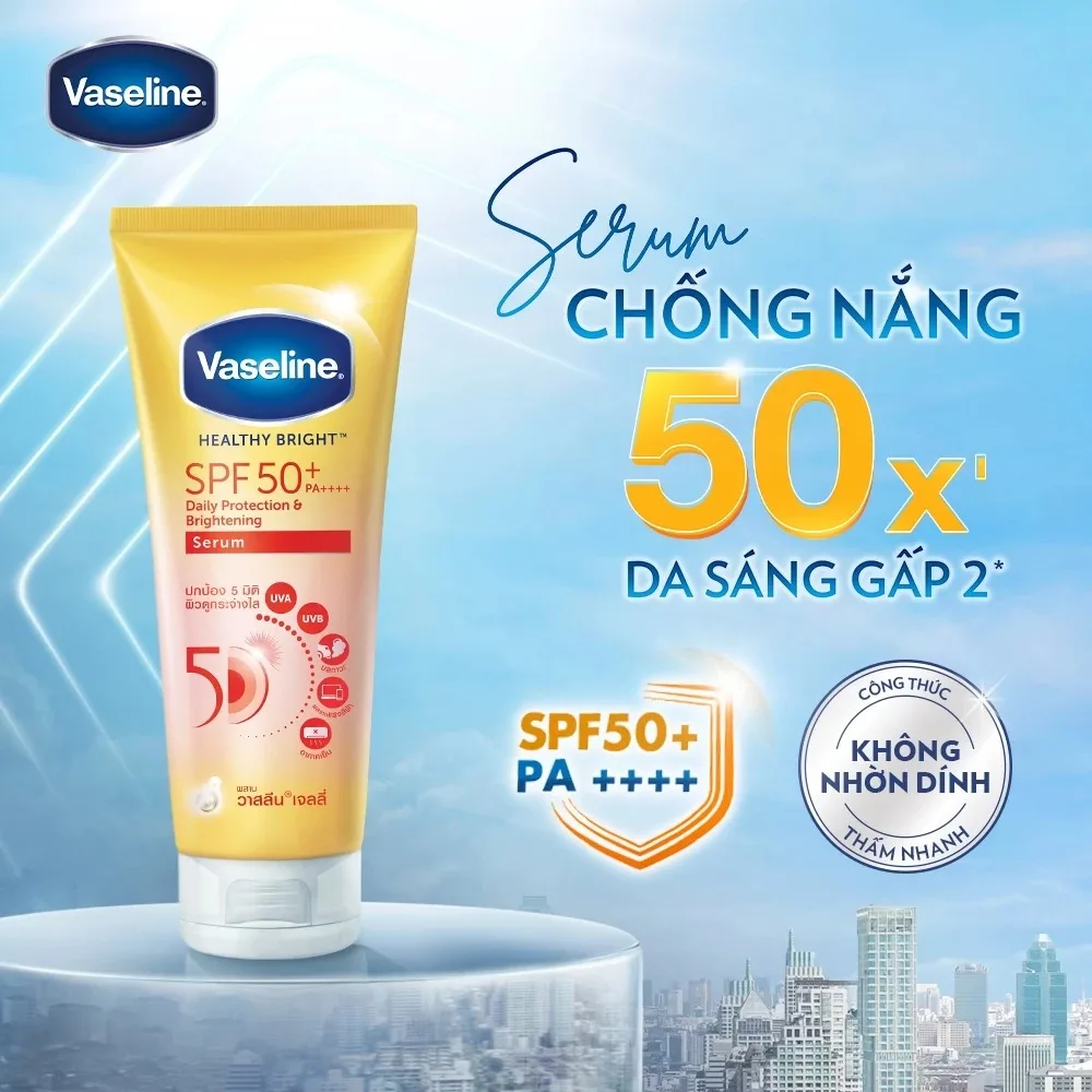 Serum Dưỡng Thể Vaseline Chống Nắng Phổ Rộng SPF50 PA+++ Dưỡng Sáng Da Toàn Thân 300ml 2
