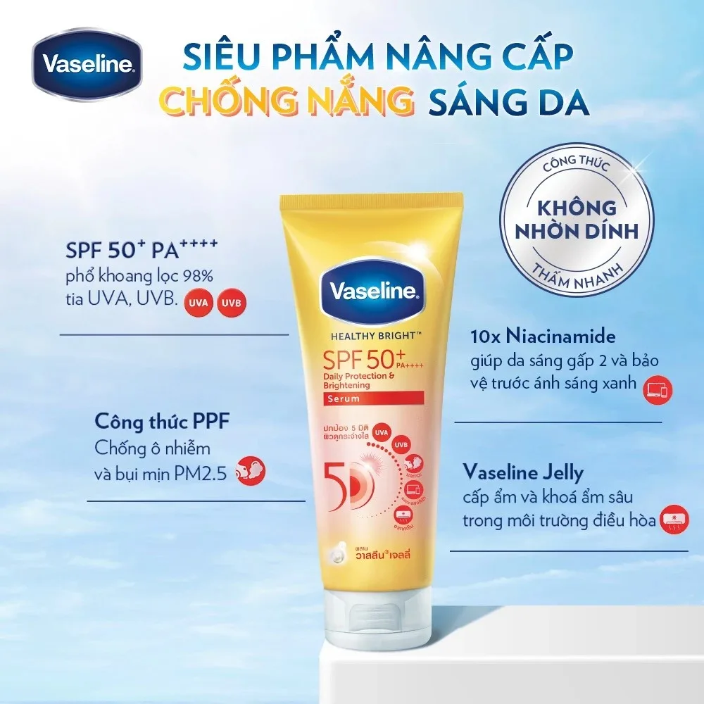 Serum Dưỡng Thể Vaseline Chống Nắng Phổ Rộng SPF50 PA+++ Dưỡng Sáng Da Toàn Thân 300ml 3