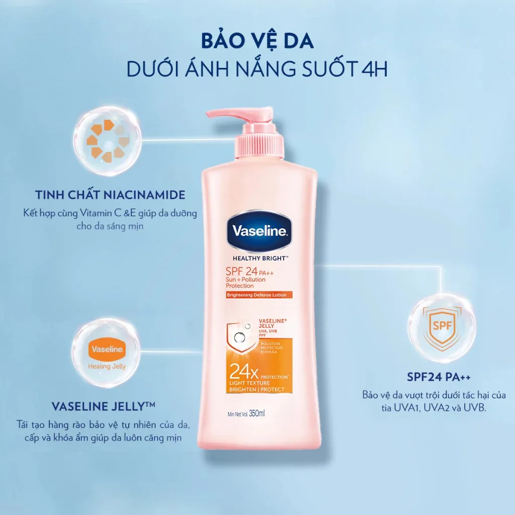Sữa Dưỡng Thể Vaseline Healthy Bright Dưỡng Sáng Da Bảo Vệ Toàn Diện Cấp Ẩm Toàn Thân 350ml 2