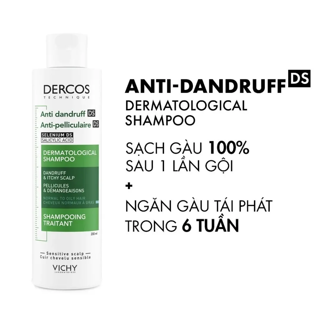 Dầu Gội Vichy Dercos Technique Anti Dandruff Advanced Action Hỗ Trợ Giảm Gàu Cho Da Đầu Dầu 50ml 200ml