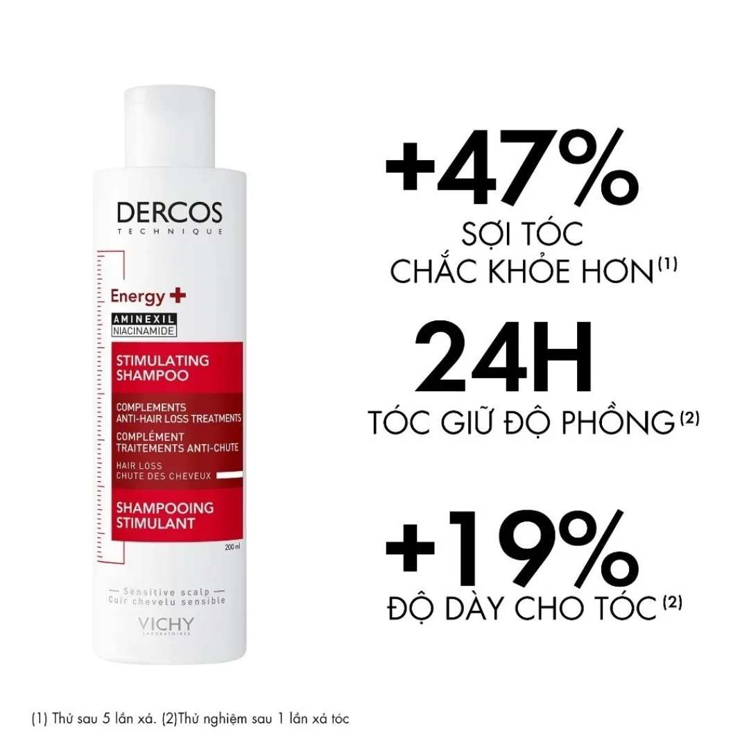 Dầu Gội Vichy Dercos Energy+ Aminexil Stimulating Shampoo Hỗ Trợ Giảm Gãy Rụng Tóc 200ml 2