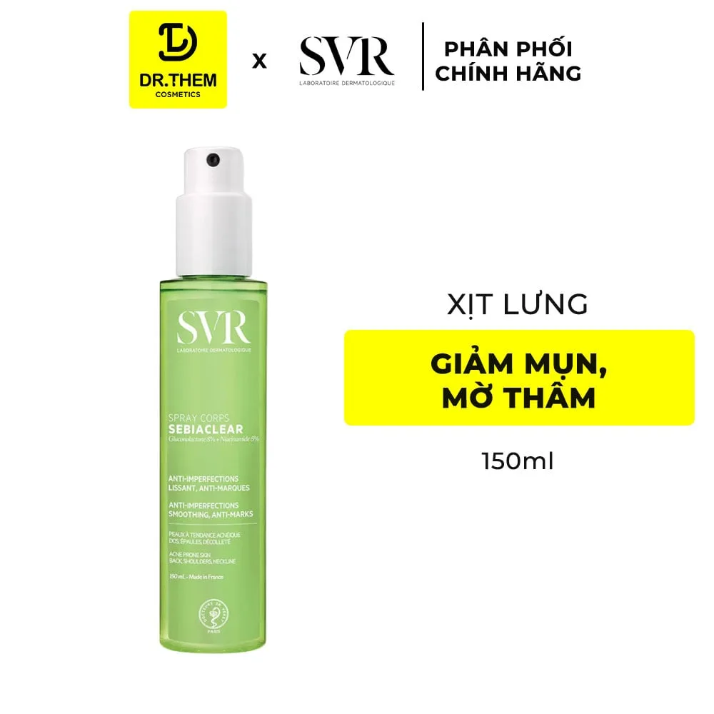 Xịt Hỗ Trợ Giảm Mụn Lưng Và Cơ Thể SVR Sebiaclear Spray Corps Hỗ Trợ Mờ Thâm Kiềm Dầu 150ml