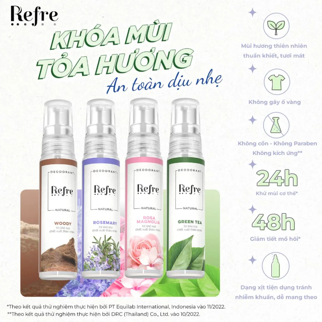 Xịt Khử Mùi Refre Natural Chiết Xuất Thiên Nhiên Khử Mùi Giảm Tiết Mồ Hôi 48H Không Cồn Không Paraben 30ml 2
