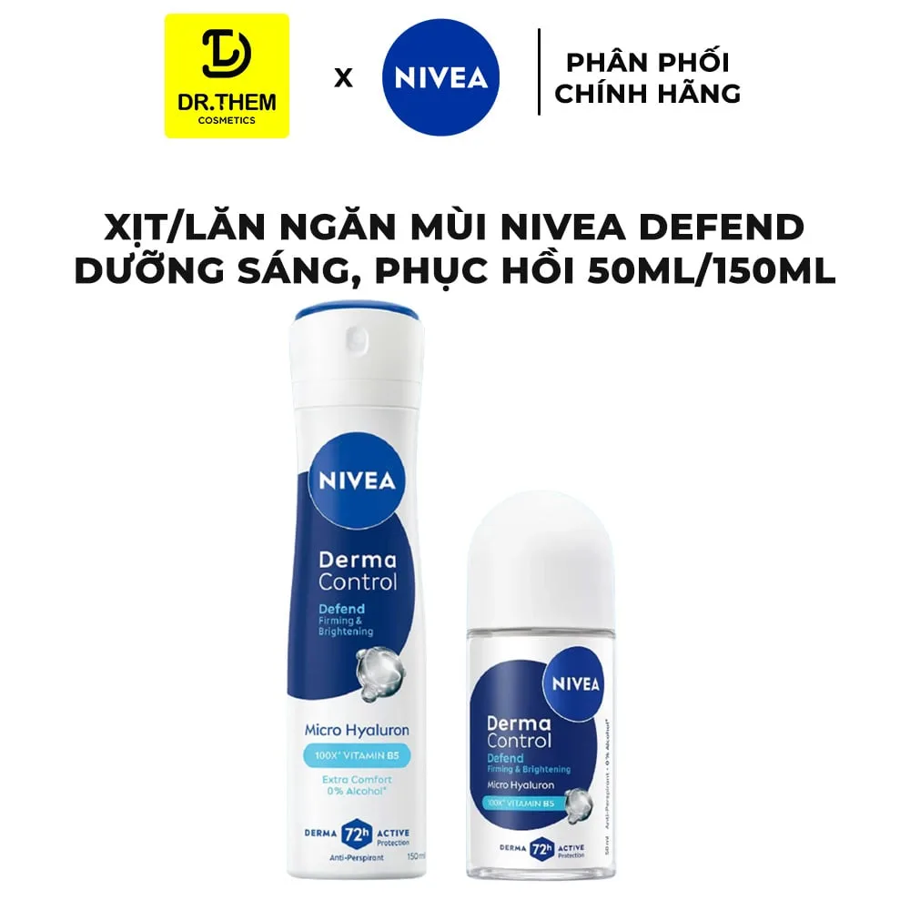 Xịt Lăn Ngăn Mùi Nivea Derma Control Defend Dưỡng Sáng Hỗ Trợ Phục Hồi Cho Da Nhạy Cảm 50ml/150ml