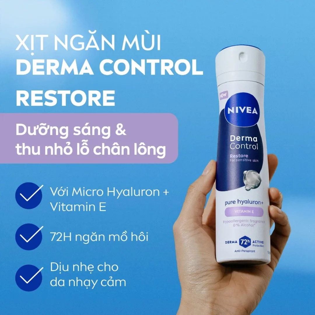 Xịt Lăn Ngăn Mùi Nivea Derma Control Restore Hỗ Trợ Phục Hồi Hàng Rào Da Thu Nhỏ Lỗ Chân Lông 50ml/150ml 5