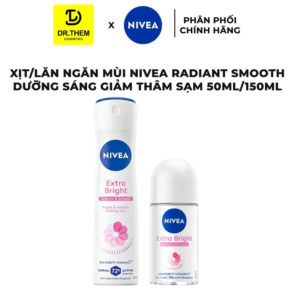Xịt Lăn Ngăn Mùi Nivea Extra Bright Vitamin C Dưỡng Sáng Mịn Hỗ Trợ Giảm Thâm Sạm Ngăn Mùi 72 Giờ 50ml/150ml