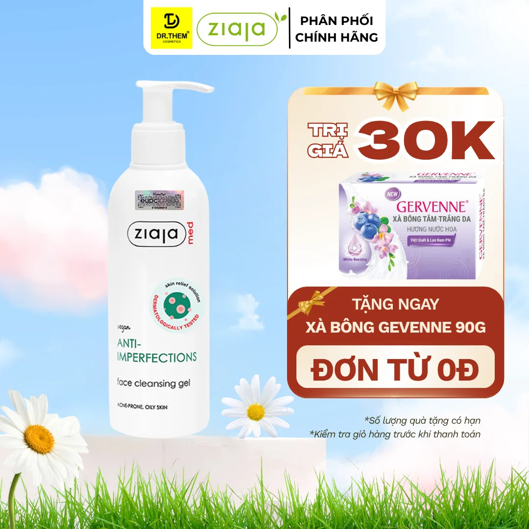 Sữa Rửa Mặt Ziaja Med Anti-Imperfections Cleansing Gel Hỗ Trợ Giảm Mụn Ngừa Khuẩn Kiềm Dầu Cho Da Dầu Mụn 200ml