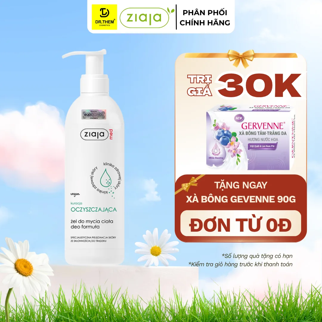 Gel Tắm Ziaja Med Kuracja Oczyszczajaca Deo Formula Làm Sạch Ngừa Khuẩn Hỗ Trợ Giảm Mụn Lưng Cho Da Dầu 400ml