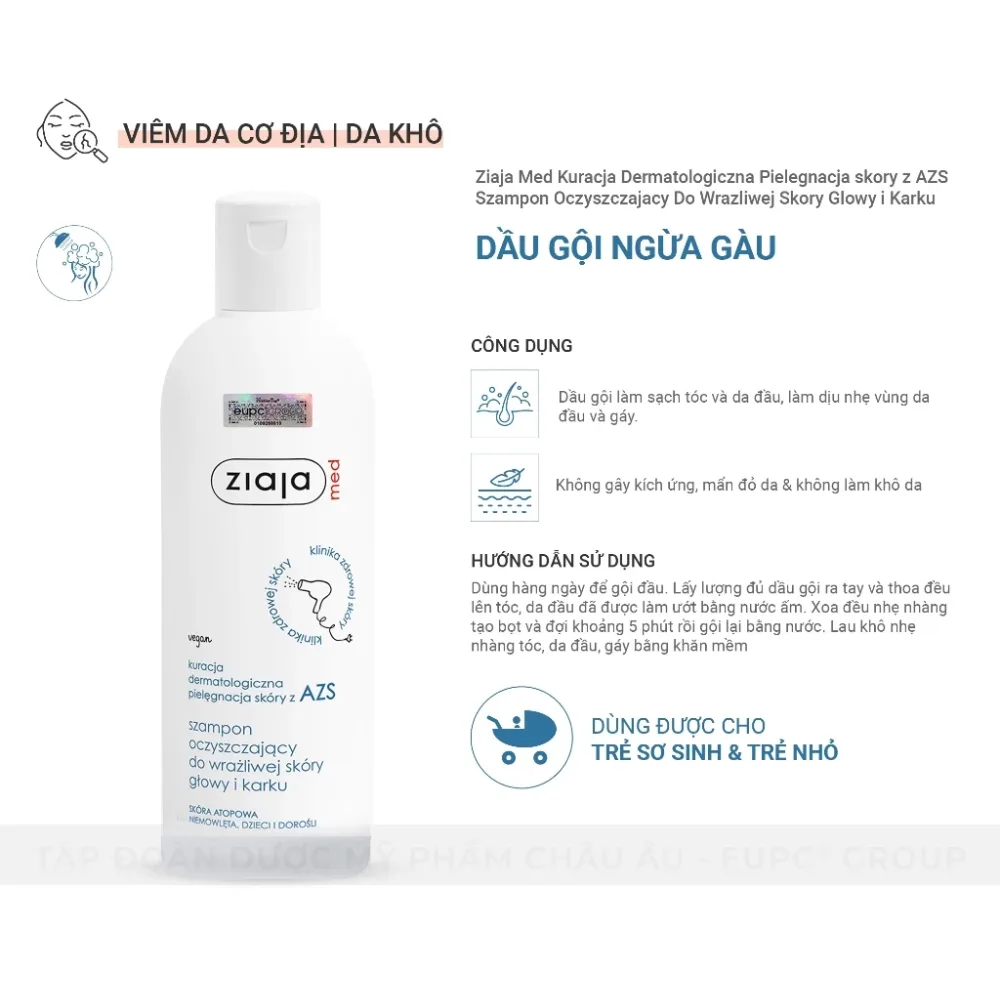 Dầu Gội Ziaja Med Atopic Dermatitis Cleansing Shampoo Làm Sạch Tóc Dịu Nhẹ Da Đầu Giảm Gàu Ngứa 300ml 5