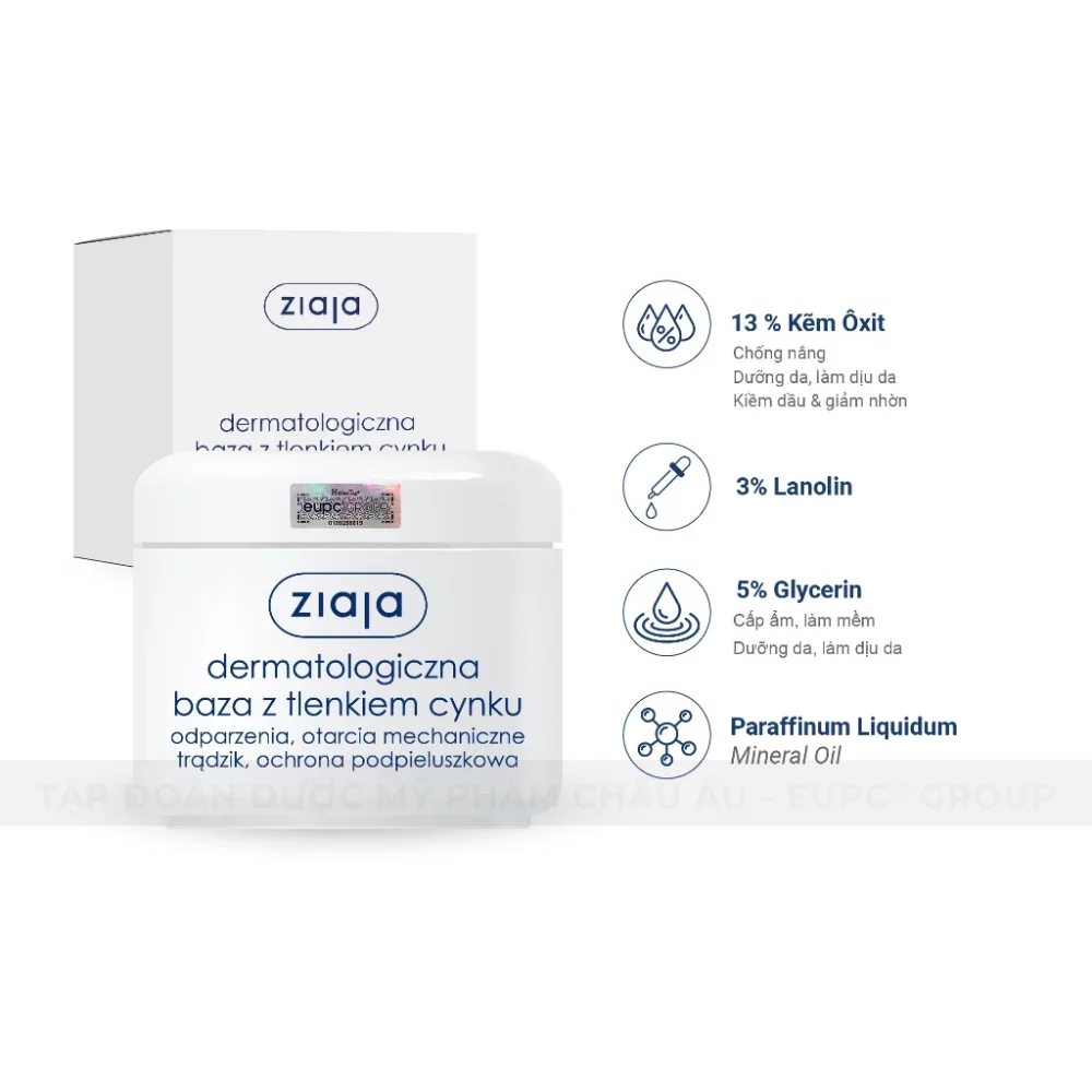 Kem Kẽm Oxit Ziaja Dermatological Base With Zinc Oxide Tạo Màng Bảo Vệ Làm Dịu Da Kích Ứng 80g 5
