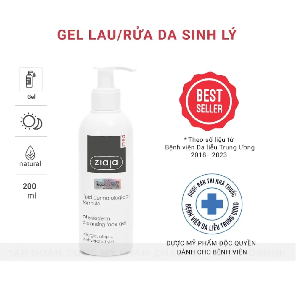 Gel Rửa Mặt Ziaja Med Lipid Physioderm Cleansing Face Gel Làm Sạch Sinh Lý Dịu Nhẹ Cho Da Khô Nhạy Cảm 200ml 7