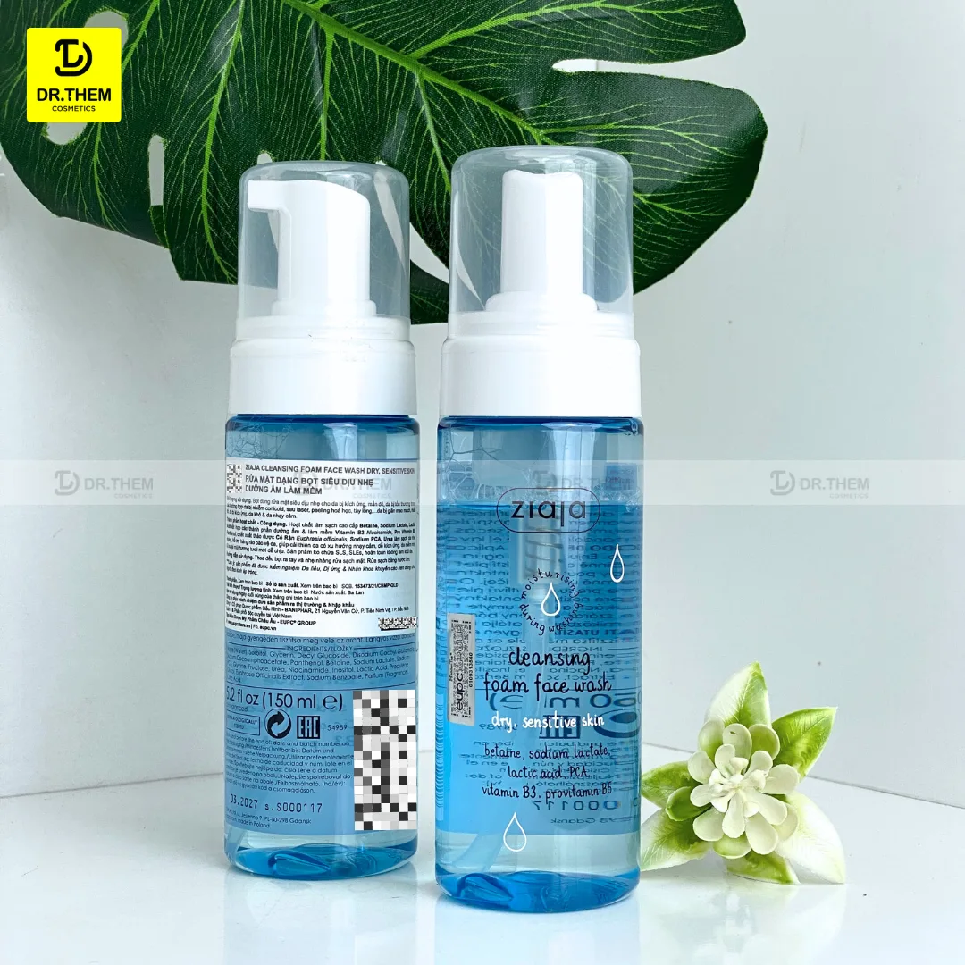 Sữa Rửa Mặt Tạo Bọt Ziaja Cleansing Foam Face Wash Dry Sensitive Skin Dịu Nhẹ Dưỡng Ẩm Làm Mềm Da 150ml 6