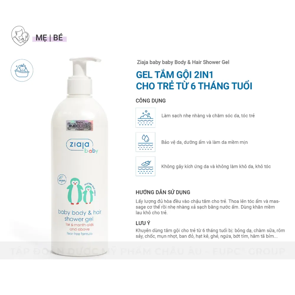Gel Tắm Gội 2in1 Ziaja Baby Body Hair Shower Gel Dịu Nhẹ Dưỡng Ẩm Cho Trẻ Từ 6 Tháng Tuổi 400ml 4