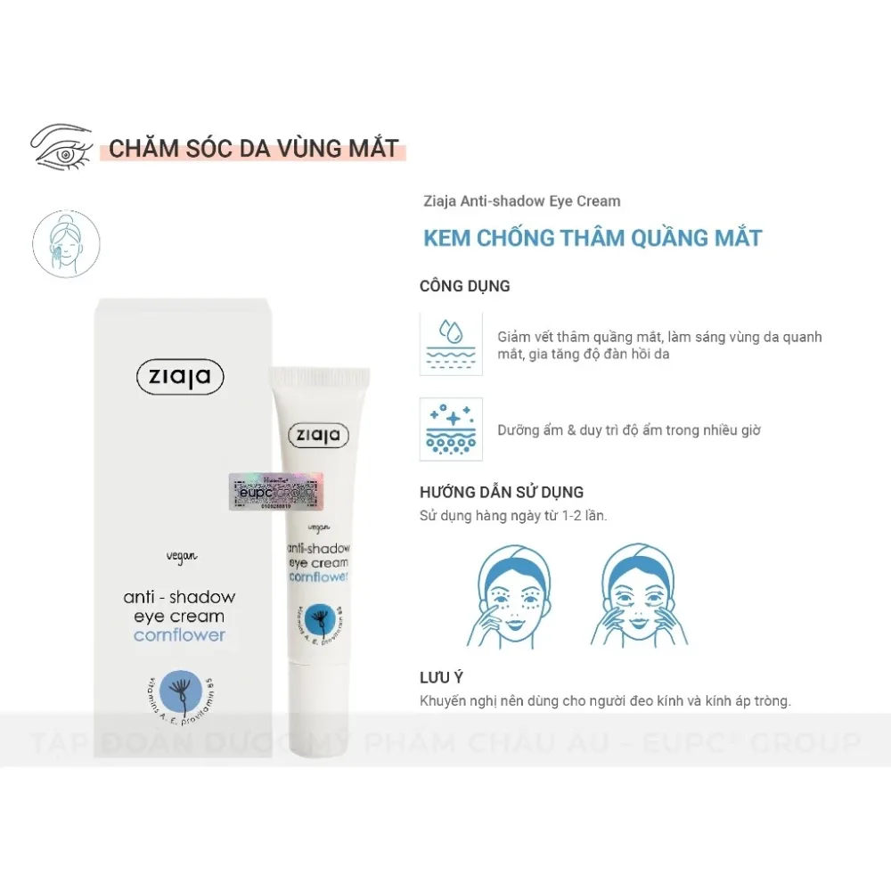 Kem Dưỡng Mắt Ziaja Anti-Shadow Eye Cream Hỗ Trợ Giảm Quầng Thâm Dưỡng Ẩm Vùng Da Quanh Mắt 15ml 4