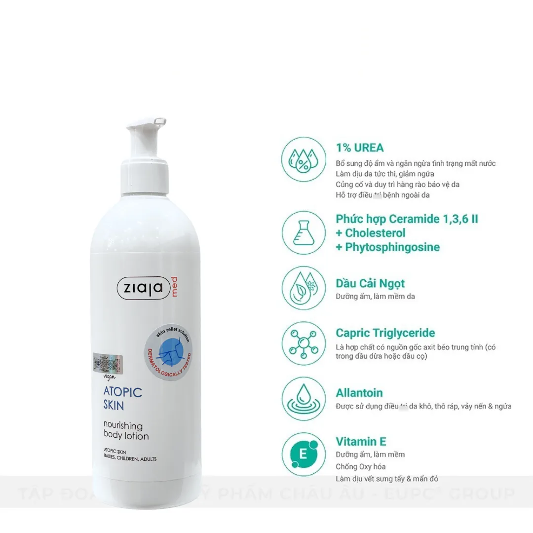 Nhũ Tương Dưỡng Thể Ziaja Med Atopic Skin Body Lotion Nourishing 1% Urê Mượt Da Dưỡng Ẩm Cho Da Khô 400ml 6