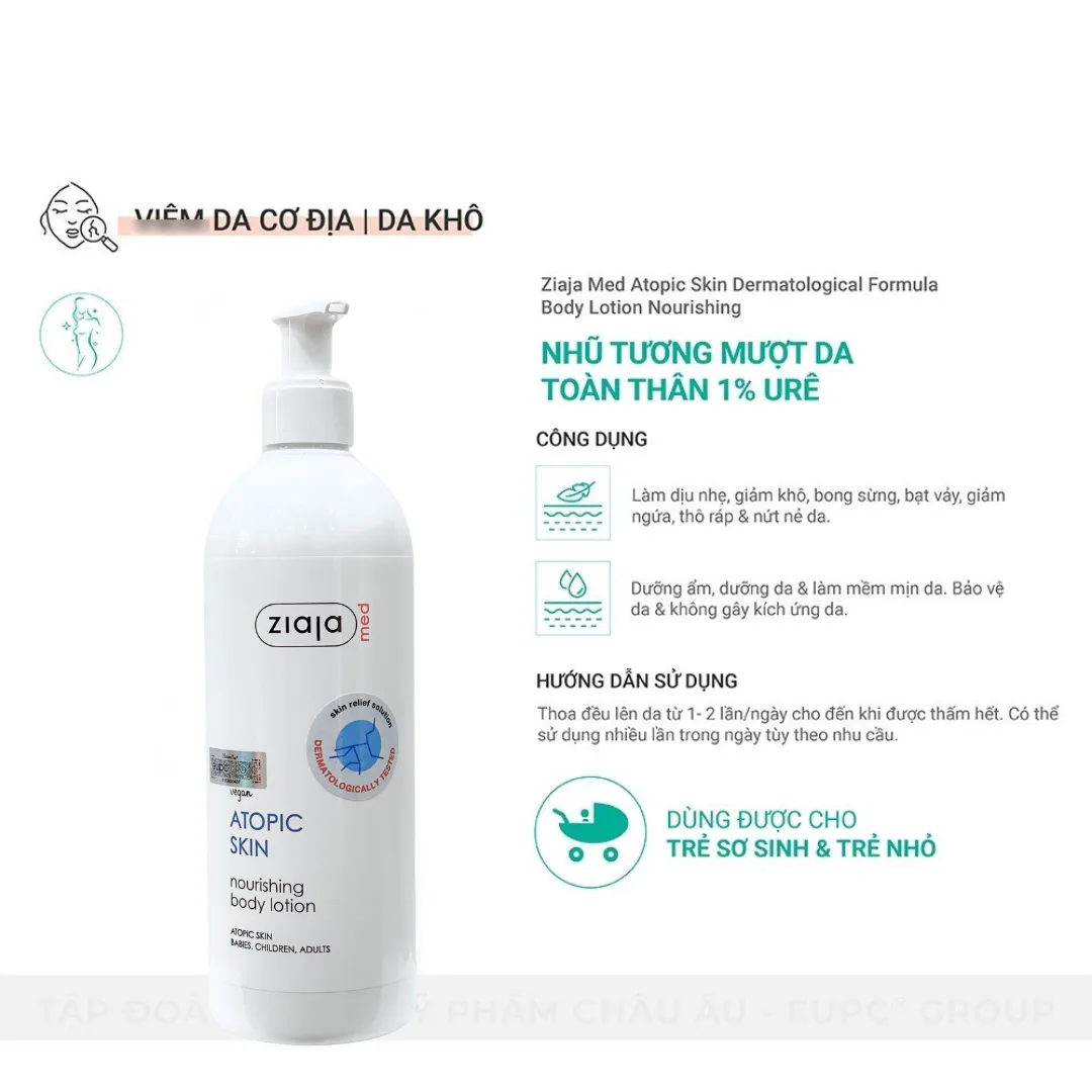 Nhũ Tương Dưỡng Thể Ziaja Med Atopic Skin Body Lotion Nourishing 1% Urê Mượt Da Dưỡng Ẩm Cho Da Khô 400ml 7