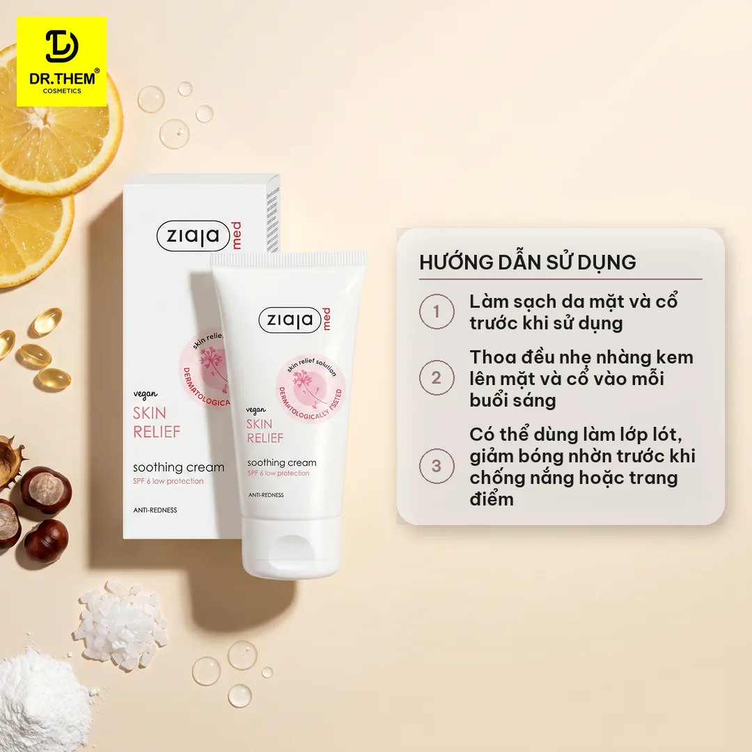 Kem Dưỡng Ziaja Med Skin Relief Soothing Cream Anti-Redness Làm Dịu Da Hỗ Trợ Giảm Mẩn Đỏ Cho Da Nhạy Cảm 50ml 4