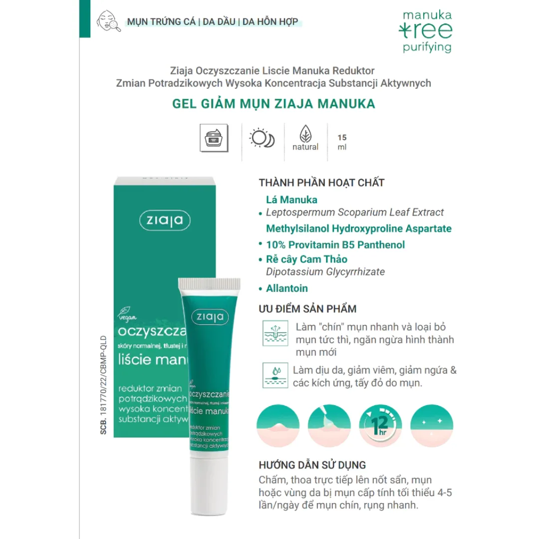 Kem Chấm Mụn Ziaja Manuka Tree Reduktor Zmian Potradzikowych Hỗ Trợ Giảm Mụn Nồng Độ Hoạt Chất Cao 15ml 4