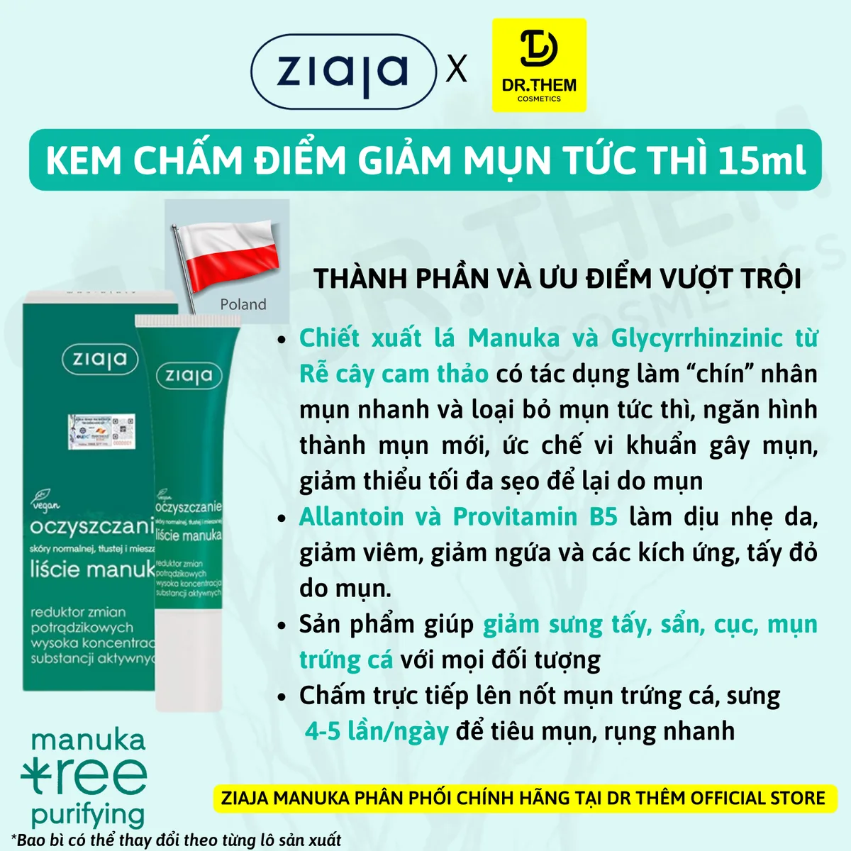 Kem Chấm Mụn Ziaja Manuka Tree Reduktor Zmian Potradzikowych Hỗ Trợ Giảm Mụn Nồng Độ Hoạt Chất Cao 15ml 6