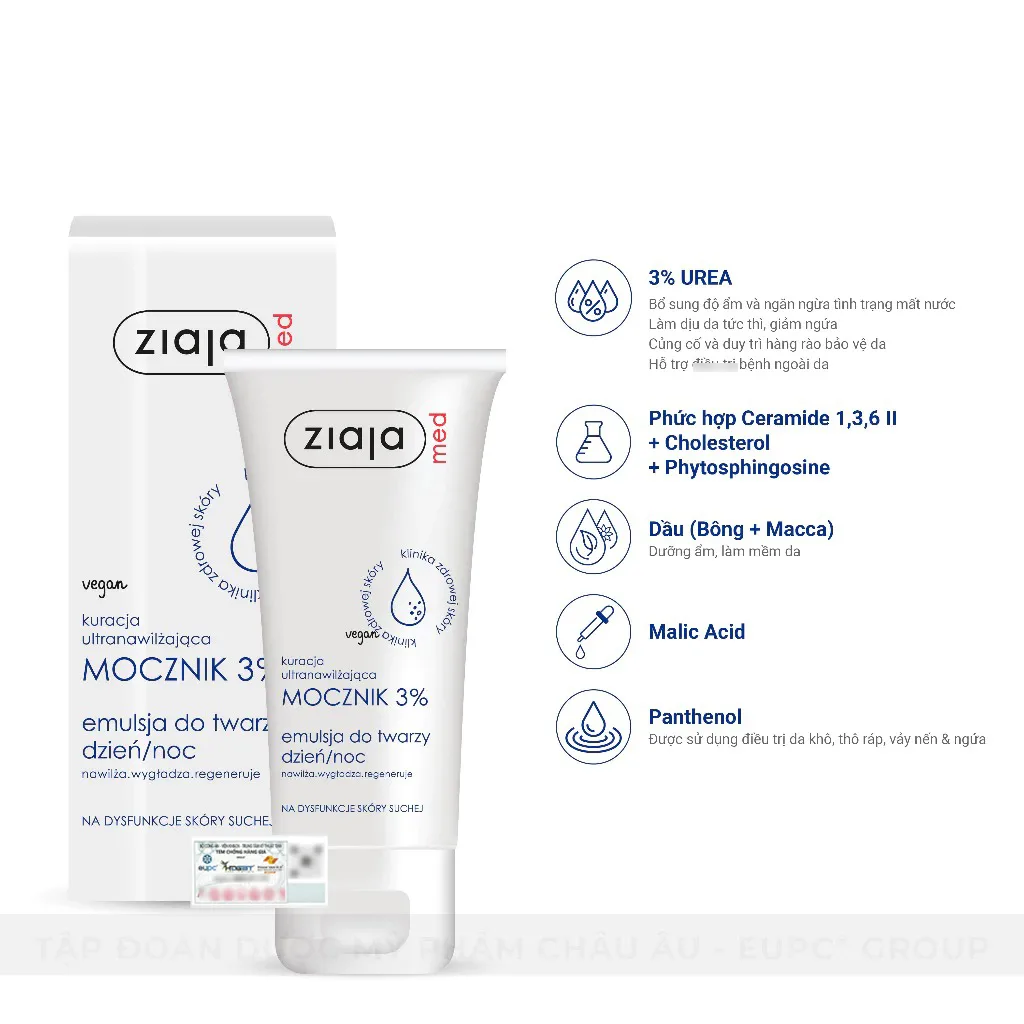 Nhũ Tương Ziaja Med 3% Urea Emulsion Mềm Da Dưỡng Ẩm Phục Hồi Hàng Rào Bảo Vệ Cho Da Khô Nhạy Cảm 50ml 4