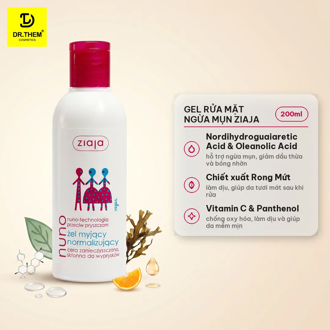 Gel Rửa Mặt Ziaja Nuno Hỗ Trợ Ngừa Mụn Giảm Dầu Thừa Làm Thông Thoáng Lỗ Chân Lông Cho Da Dầu Da Hỗn Hợp 200ml 2