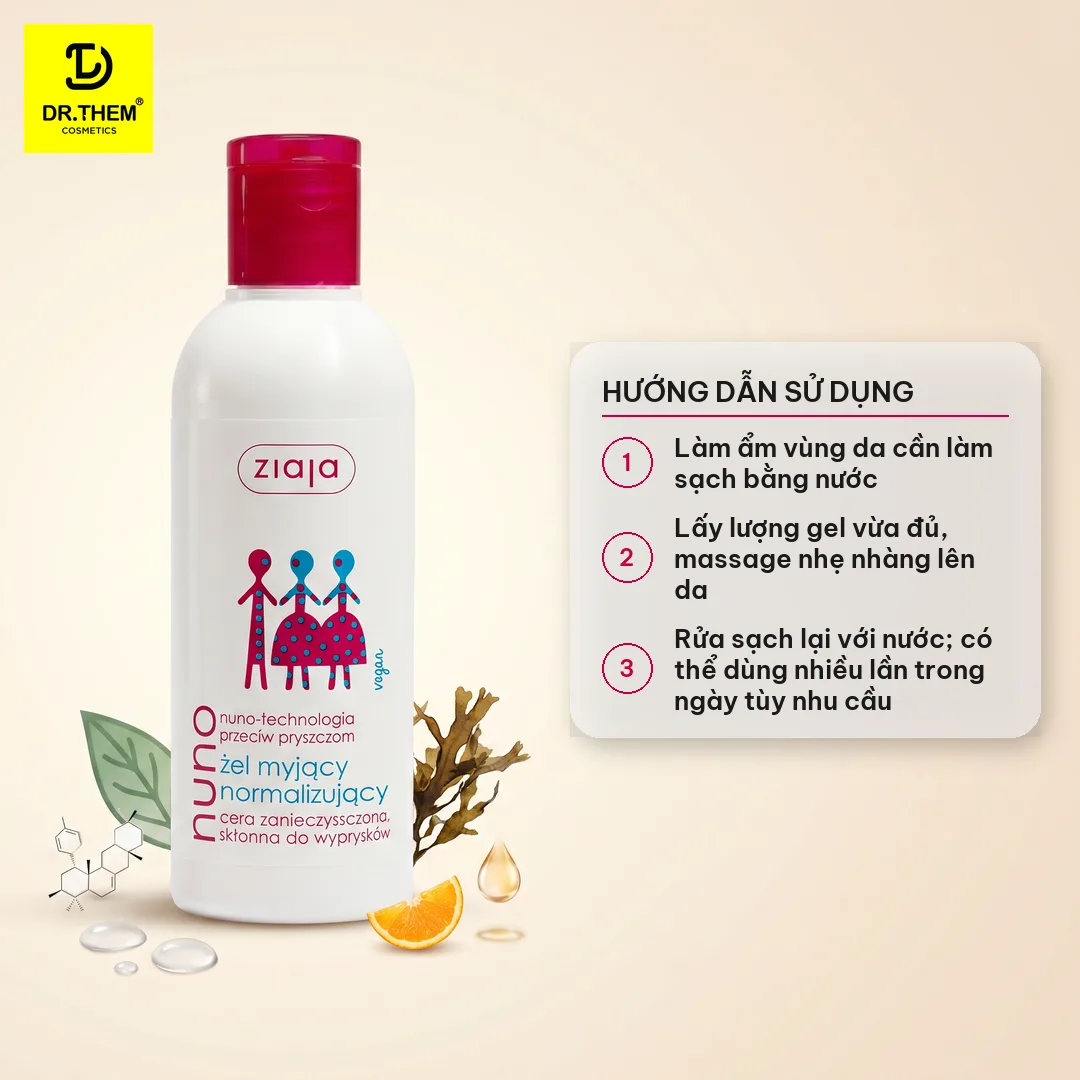 Gel Rửa Mặt Ziaja Nuno Hỗ Trợ Ngừa Mụn Giảm Dầu Thừa Làm Thông Thoáng Lỗ Chân Lông Cho Da Dầu Da Hỗn Hợp 200ml 3