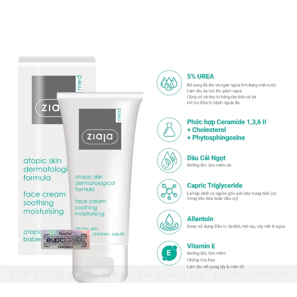 Kem Dưỡng Ziaja Med Atopic Skin Dermatological Formula Face Cream 5% Urê Dịu Nhẹ Dưỡng Ẩm Cho Da Khô 50ml 4