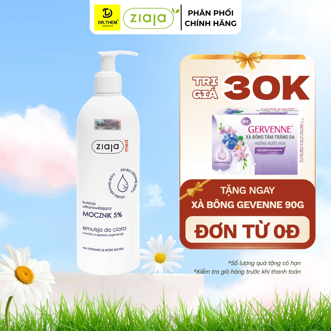 Nhũ Tương Dưỡng Ẩm Toàn Thân Ziaja Med Mocznik 5% Urea Làm Mềm Tái Tạo Da Khô Nứt Nẻ 400ml