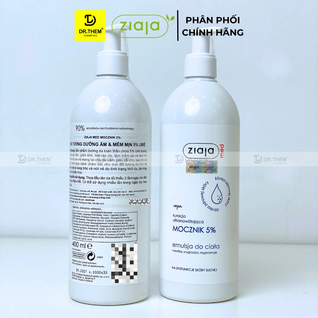 Nhũ Tương Dưỡng Ẩm Toàn Thân Ziaja Med Mocznik 5% Urea Làm Mềm Tái Tạo Da Khô Nứt Nẻ 400ml 5